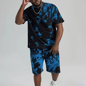 2022 camiseta personalizada Tie-Dye patrón sólido Track Jogger Shorts 100% algodón chándal Jogging ropa de salón conjunto de dos piezas - Product Image 3