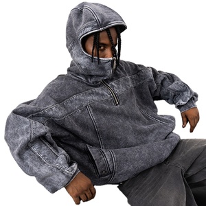 Vintage Handmade Manufacturing Distressed Men Hoodies Custom Oversized Boxy Acid Wash Pullover <b>Zip</b> <b>Hooded</b> Men Hoodies - Product Image 3