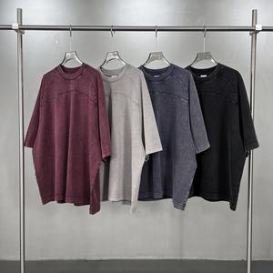 Camiseta de Hombre con Logotipo Personalizado, Lavado Ácido, Desgastada, Talla Grande, Decolorada por el Sol, Algodón Grueso de 285 g/m², Estilo Urbano, Corte Cuadrado - Product Image 4