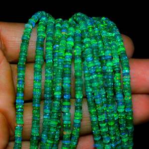 Perles Rondelles Lisses en Opale Verte de Haute Qualité, Origine Éthiopie, Polies, Variétés Naturelles Trillion, Incluant Péridot et Grenat - Product Image 1