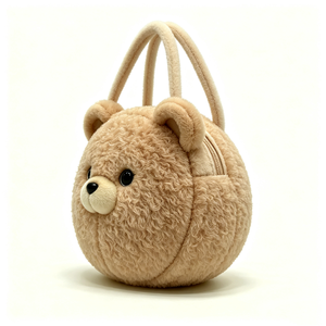 Bolso de mano personalizado con forma de animal de peluche, bolso redondo de peluche de oso de peluche marrón claro, bolso infantil con temática de animales. - Product Image 3