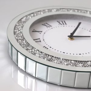 Nautical Wood Silver <b>Mirror</b> <b>Wall</b> <b>Clock</b> 12inch Crystal Sparkle Twinkle Bling Crush Diamond Mirrored <b>Wall</b> Decoration - Product Image 2