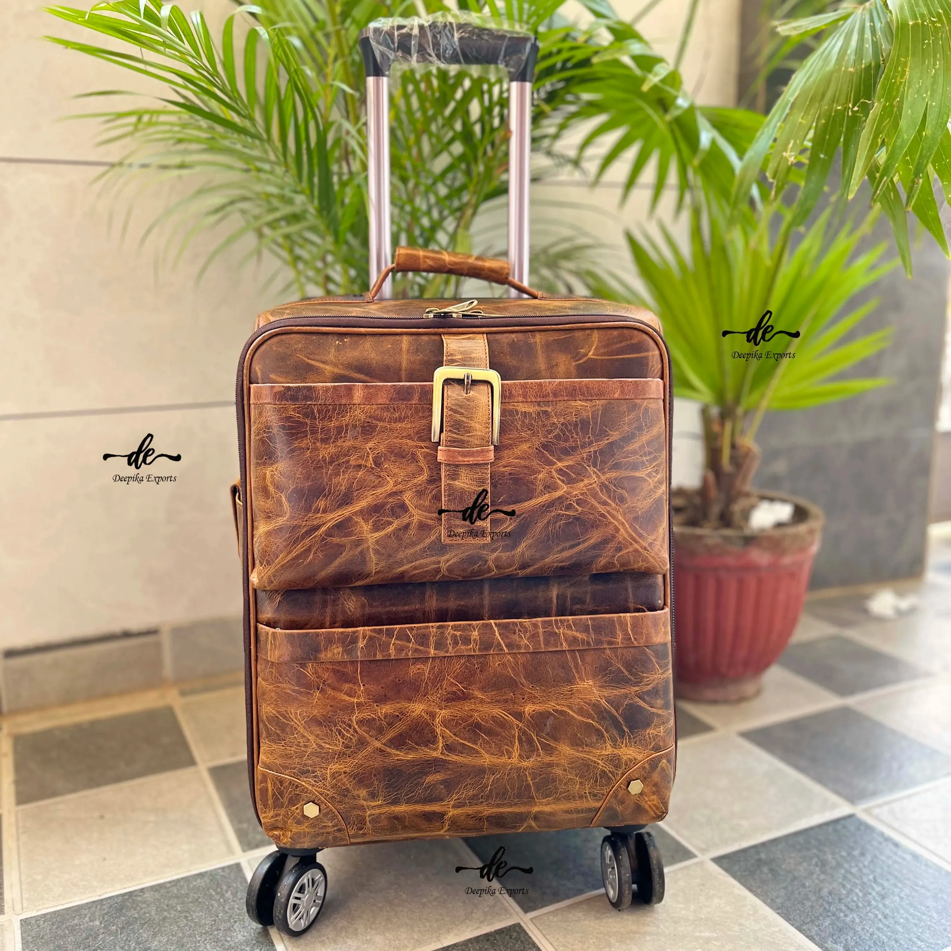 Mới đến thực sự chính hãng da túi hành lý đa Sử dụng Handmade Xe đẩy Túi unisex kích thước lớn đa sử dụng Vali