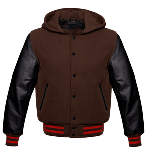 Wholesale OEM Custom <b>Men's</b> High Street Varsity Hooded <b>Jackets</b> Blank Embroidery Baseball Coat Front Letterman <b>Leather</b> <b>Jacket</b> - Product Image 1