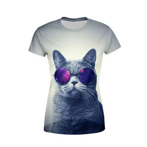 Camiseta con estampado personalizado de diseño de gato de gran tamaño para mujer, camiseta transpirable de secado rápido con sublimación para mujer, camisetas de talla de EE. UU. para mujer - Product Image 1