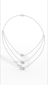 Luxury Engagement Wedding Statement Piece Triple Layered Emerald and Pear Cut Lab Grown Diamond <b>Necklace</b> in 925 silver Graduated - Product Image 2