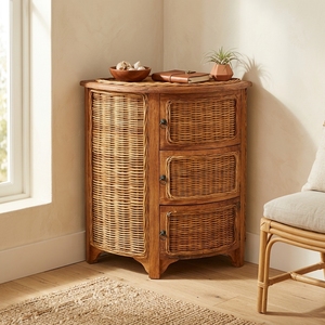 New Modern Minimalist Sumba Wooden Storage Cabinet Natural Rattan Wicker 3 Drawers Chest <b>Side</b> <b>Table</b> Storage Unit Nightstand - Product Image 5