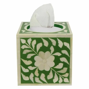 Caja de almacenamiento de servilletas cuadrada impresa personalizada al por mayor, soporte de pañuelos con incrustaciones de hueso de aspecto más nuevo con decoración de mesa de Crescent Crafts - Product Image 1