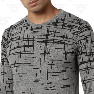 T-shirt à manches longues imprimé graphique gris pour homme pour tenue décontractée | T-shirt structuré conçu avec confort - Product Image 2