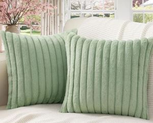 Almohadas Decorativas de Felpa de Algodón a Rayas de Lujo Pallene, Unisex, 22x22, Suaves y Esponjosas, Juego de 2 para Decoración de Sofá - Product Image 1