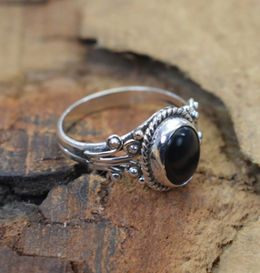 แหวนเงินสเตอร์ลิงทำจาก925แฮนด์เมดพร้อมหินโอนิกซ์สีดำธรรมชาติของขวัญแต่งงานสำหรับผู้หญิงสำหรับงานเลี้ยง - Product Image 2