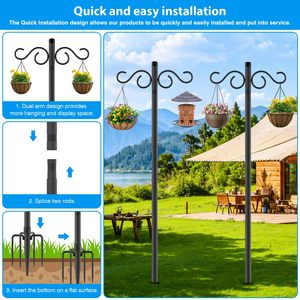 Personnalisé Noir Fer Métal Double Bergers Crochets Pipe Stand Mangeoire À Oiseaux Pole Plante Cintre pour Fleurs En Plein Air Lanternes De Mariage - Product Image 5