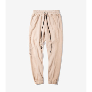 Pantalon de jogging unisexe en molleton léger, taille mi-haute, en coton et élasthanne, respirant, brodé, couleur unie - Product Image 1