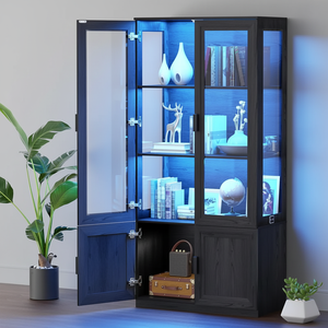 Estantería Alta Moderna <span class=keywords><strong>de</strong></span> Acero con Luces LED para Almacenamiento, Vitrina para Curiosidades, Sala <span class=keywords><strong>de</strong></span> Estar, Dormitorio, Coleccionables, Ahorro <span class=keywords><strong>de</strong></span> Espacio, Venta al por Mayor - Product Image 6