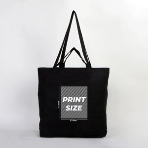 Personalized Black Cotton Shopping Tote <b>Bag</b> Long <b>Medium</b> 19 16 4 Inches 48 41 10 Screen Letter Heat Transfer Advertising - Product Image 3