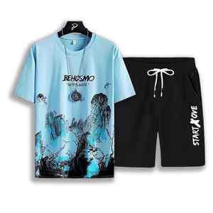 Camiseta informal transpirable para correr, Conjunto personalizado disponible, traje colorido para hombre, conjunto de 2 uds, Conjunto de camiseta y pantalones cortos - Product Image 5