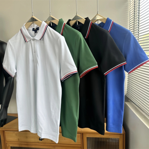 Camiseta de Algodón de Lujo para Hombre, Corte Clásico, Manga Corta, Transpirable, 180g, Color Sólido, para Golf y Uso Casual de Negocios - Product Image 3