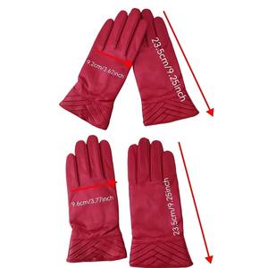 Gants en cuir véritable rouge de Noël pour femmes-Doux, respirants, chauds avec doublure et dragonne Design rayé pour la conduite - Product Image 3