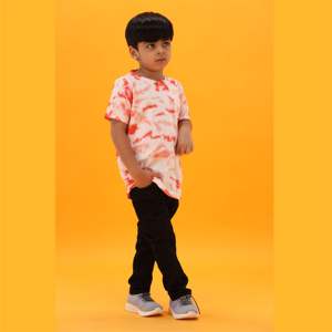 T-shirt tricoté en pur coton pour garçons, longueur régulière, col rond, demi-manches, Rose, Tie and Dye, 100% - Product Image 2