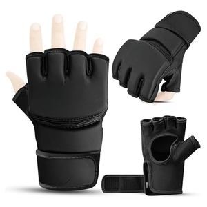 Half Finger Training Gloves With Velcro Wrist Closure For Martial Arts Unisex Adult Use PU Leather <b>Black</b> - Product Image 1