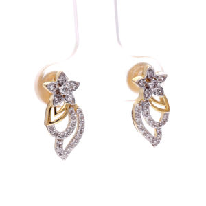 Boucles d'oreilles créoles de luxe bicolores à motif floral étoile en laiton argenté avec feuille pavé pour mariage féminin - Product Image 5