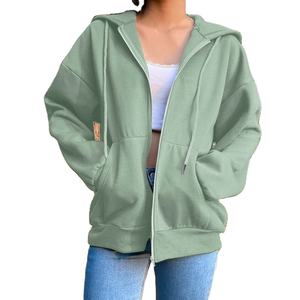 Sudadera elegante de manga larga con cremallera y cordón para mujer, sudadera con capucha de Color sólido, bordado 3D, viaje informal para invierno - Product Image 1