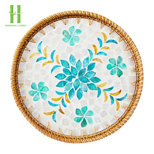 El más vendido, hecho a mano, respetuoso con el medio ambiente, duradero, ligero, ratán, madre perla, bandeja decorativa para servir, diseño rústico, comida, desayuno - Product Image 5