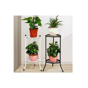 Support de jardinière de forme ronde au design attrayant en fer couleur or support de pots de fleurs à 2 niveaux pour une utilisation intérieure et extérieure - Product Image 3