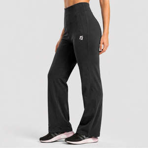 Pantalones Anchos de Cintura Alta Aira Move (Negro) Oversize Transpirables de Felpa con Cintura Elástica Teñido Liso Efecto Arrugado Holgados - Product Image 1