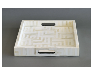 Plateau de service artisanal en bois incrusté de perles en résine de couleur fleur feuille design plateau de luxe de meilleure qualité en 2025 - Product Image 4