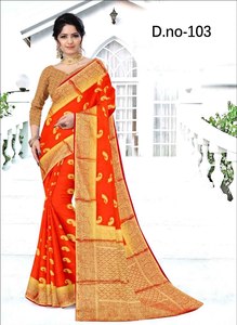 ผ้าส่าหรีแบบไนลอนแท้ที่สวยงามพร้อมบิวตี้ขนาดเล็กสวยงามในการทอสีทองซารี - Product Image 6