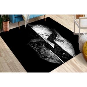 Tapis imprimé Molon Labe avec motif de casque spartiate : design moderne, doux, noir, en velours - Product Image 1