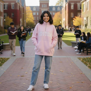 Sweat-shirts à manches longues pour sororités, OEM, bicolores, avec fermeture éclair, col montant, en coton et polyester, brodés, impression par décoloration, pour l'école Theta Chi - Product Image 3