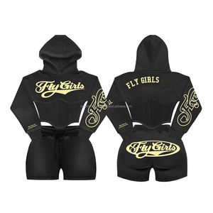 Ensemble court à capuche pour femme, camouflage, décontracté, imprimé, 2 pièces, avec sweat à capuche court zippé et short - Product Image 3