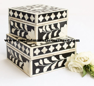Customized Color Bone Inlay Wood Jewelry Box Square Shape Indian Handicraft with Mother of Pearl for Weddings and New Years - Product Image 4