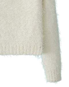 Manufacturer <b>Womens</b> Ivory Fuzzy Knit <b>Cropped</b> Sweater Long Sleeve Soft Warm Winter Pullover Cozy Minimal Fashion Top For Ladies - Product Image 6