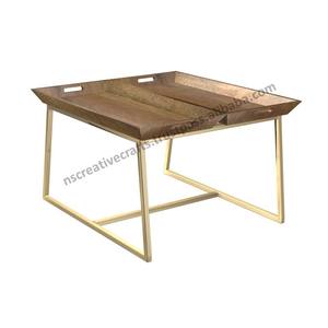 โต๊ะกาแฟทำจากไม้ด้านบนและฐานโลหะสำหรับตกแต่งห้องนั่งเล่นและสำนักงานที่กำลังมาแรง - Product Image 3