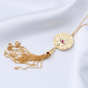 <b>Ruby</b> CZ Round Shape Eye Tassel <b>Necklace</b> Turkish Handmade Wholesale 925 Sterling Silver Jewelry - Product Image 2