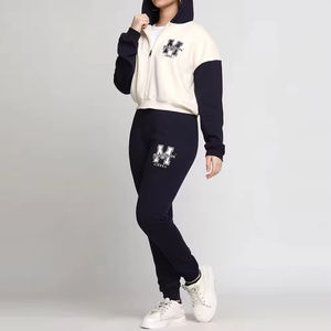 Conjunto de Dos Piezas de Sudadera Corta Informal de Manga Larga y Pantalones Acampanados para Invierno, Unisex, Grueso, con Cordón Ajustable - Product Image 2