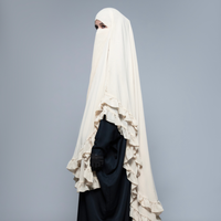 Khimar long à volants de style modeste pour femmes musulmanes, en polyester respirant, fait main, couleur unie, séchage rapide, léger et ample