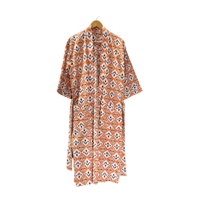 Kinomo para mujer, informal, estampado Floral, cuello en V, manga 3/4, algodón 100%, respetuoso con el medio ambiente, vestido de invierno de punto suave, naranja Natural - Product Image 1