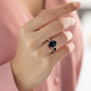 Impresion deslumbrante Sólido 925 Plata de ley Cuadrado y forma ovalada Anillo de banda de piedras preciosas facetadas de ónix negro Joyería fina para ella - Product Image 2