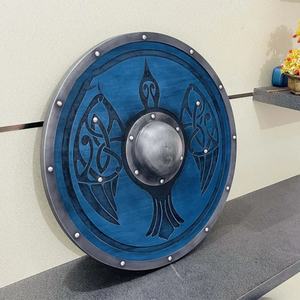 JEXMOO Bouclier Viking artisanal de 24 pouces en bois et acier à haute teneur en carbone, design à centre bombé, avec support de personnalisation et de compatibilité - Product Image 3