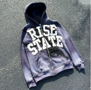 Sudadera con capucha de algodón para hombre de calidad superior personalizada de gran tamaño con cremallera Streetwear estilo Sun fade Effect - Product Image 2