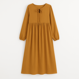 Phổ Biến Nhất Mềm Cotton-Rayon Vải Dài Tay Áo Bohemian Midi Dress Với mắt cá chân Chỉ Trên Lỏng Phong Cách Nữ Ăn Mặc - Product Image 6