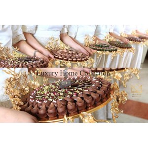 Centro de mesa de aperitivos y dulces chapado en oro de diseñador Floral llamativo de calidad Superior, cuenco para servir para decoración de bodas - Product Image 1