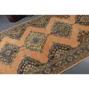 Alfombra de lana turca Vintage clásica beige azul 51x122 pies área grande rectángulo patrón de retazos para habitación de adolescente respaldo de látex - Product Image 5