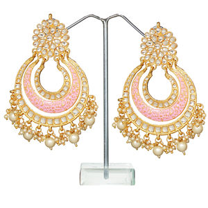 Statement <b>Drop</b> Chandelier <b>Earrings</b> Gold Plated Alloy Base Crystal & Rhinestone Ethnic <b>Bridal</b> Party Wear Women's Jewelry - Product Image 1