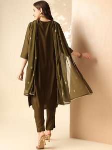 Mujeres motivos étnicos yugo diseño lentejuelas recto rayón viscosa Kurta con pantalones y Dupatta indio Pakistán Salwar kameez - Product Image 6