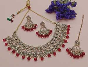 New Design Gold Plated Traditional Drop <b>Pearl</b> & Kundan Studded Earring Mangtika Choker <b>Necklace</b> <b>Set</b> & Jewellery <b>Set</b> for Woman - Product Image 5